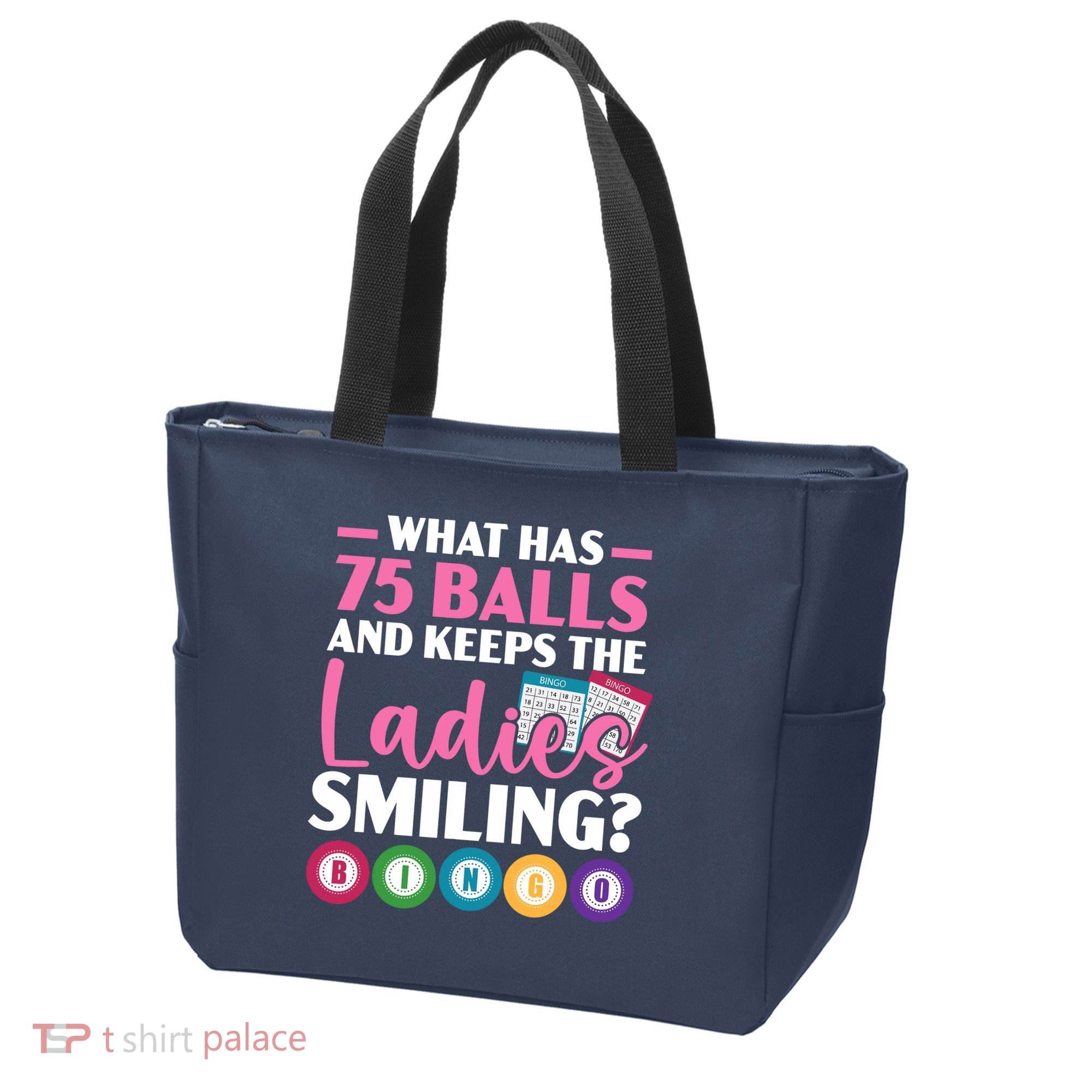 What Has 75 Balls And Keeps The Ladies Smiling Bingo Player Tote Bag
