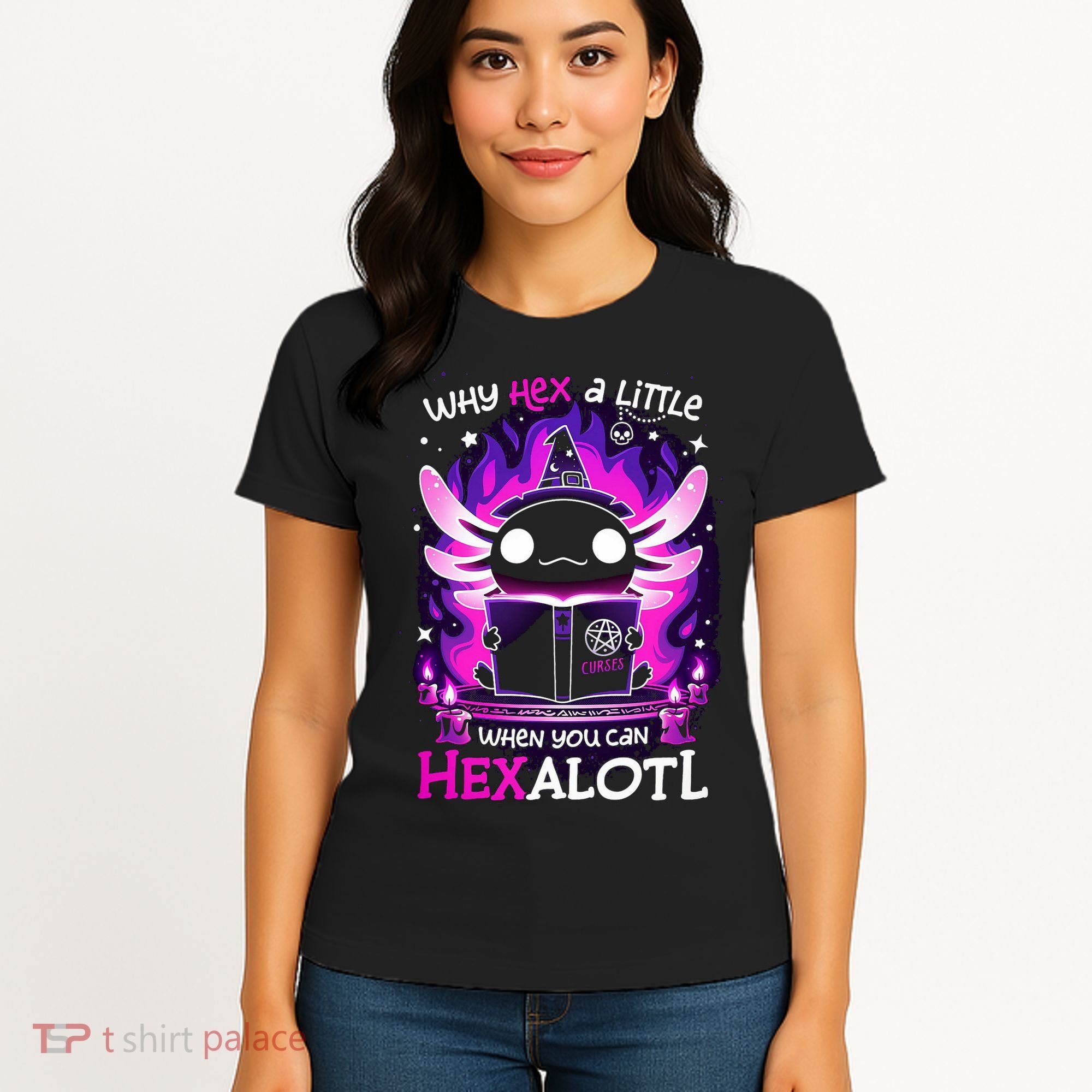 Why Hex A Little When U Can Hex Alotl Axolotl Halloween  Women's T-Shirt