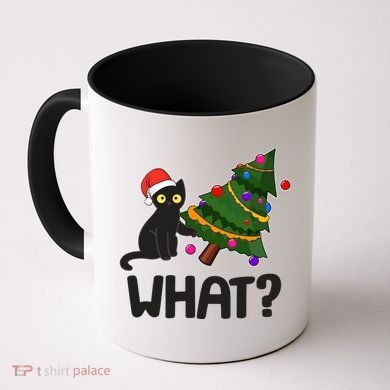 What? Bad Cat Knocking Over Christmas Tree Coffee Mug