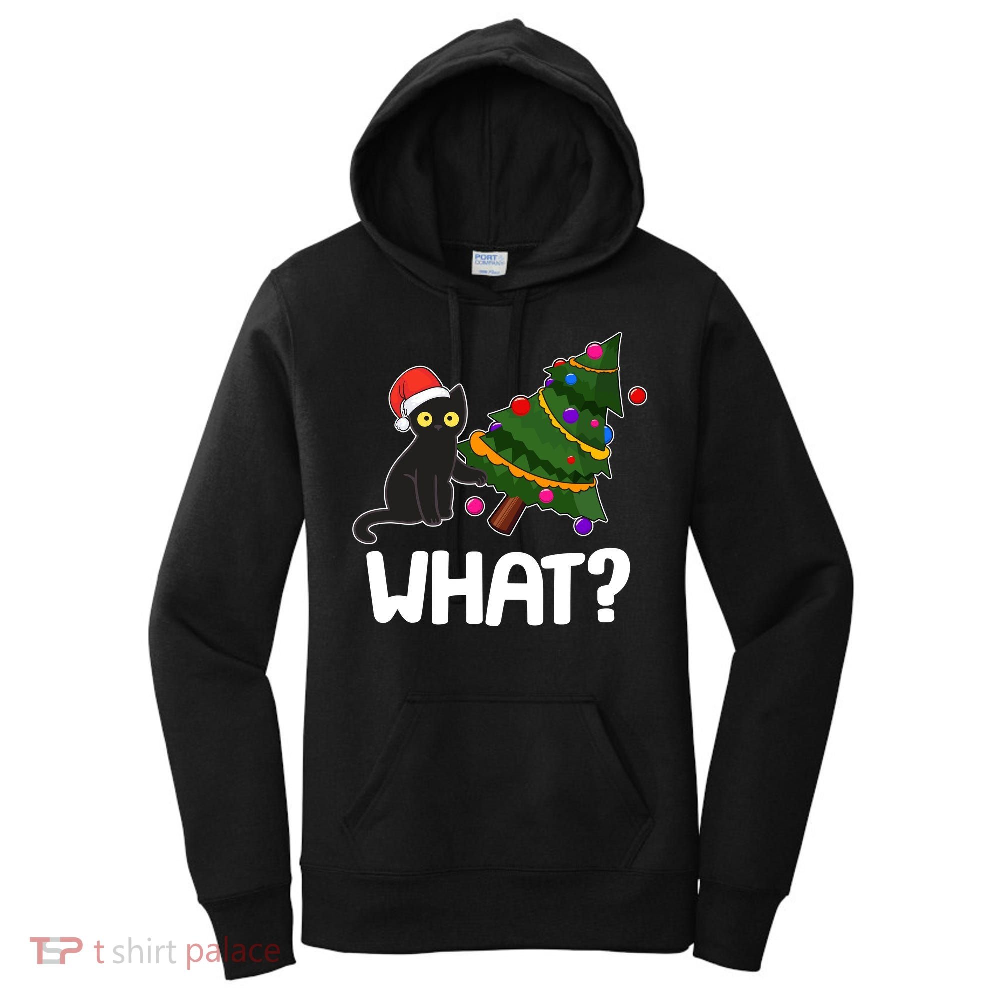 What? Bad Cat Knocking Over Christmas Tree Women's Hoodie