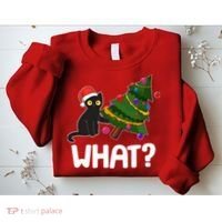 What? Bad Cat Knocking Over Christmas Tree Sweatshirt thumb 2