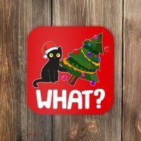 What? Bad Cat Knocking Over Christmas Tree Coaster thumb 0