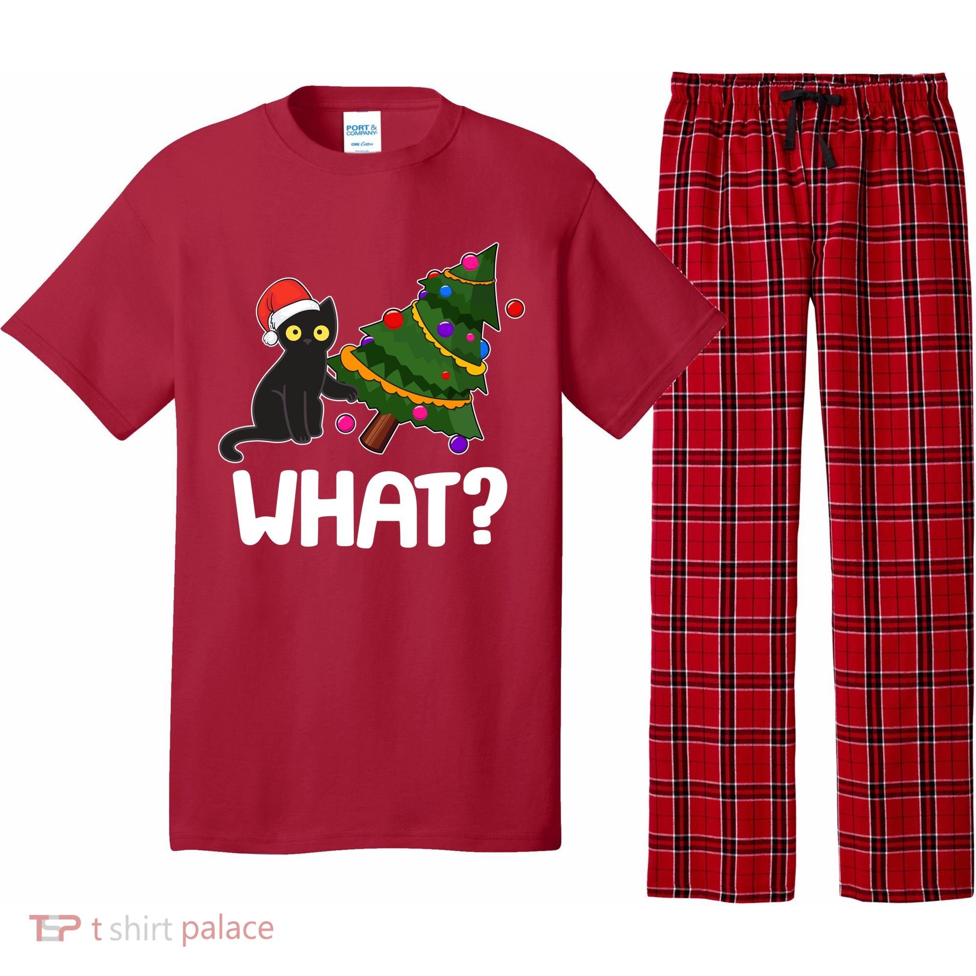 What? Bad Cat Knocking Over Christmas Tree Pajama Set