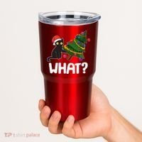 What? Bad Cat Knocking Over Christmas Tree Tumbler thumb 2