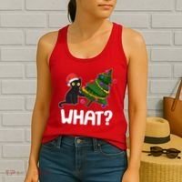What? Bad Cat Knocking Over Christmas Tree Women's Tank Top thumb 2