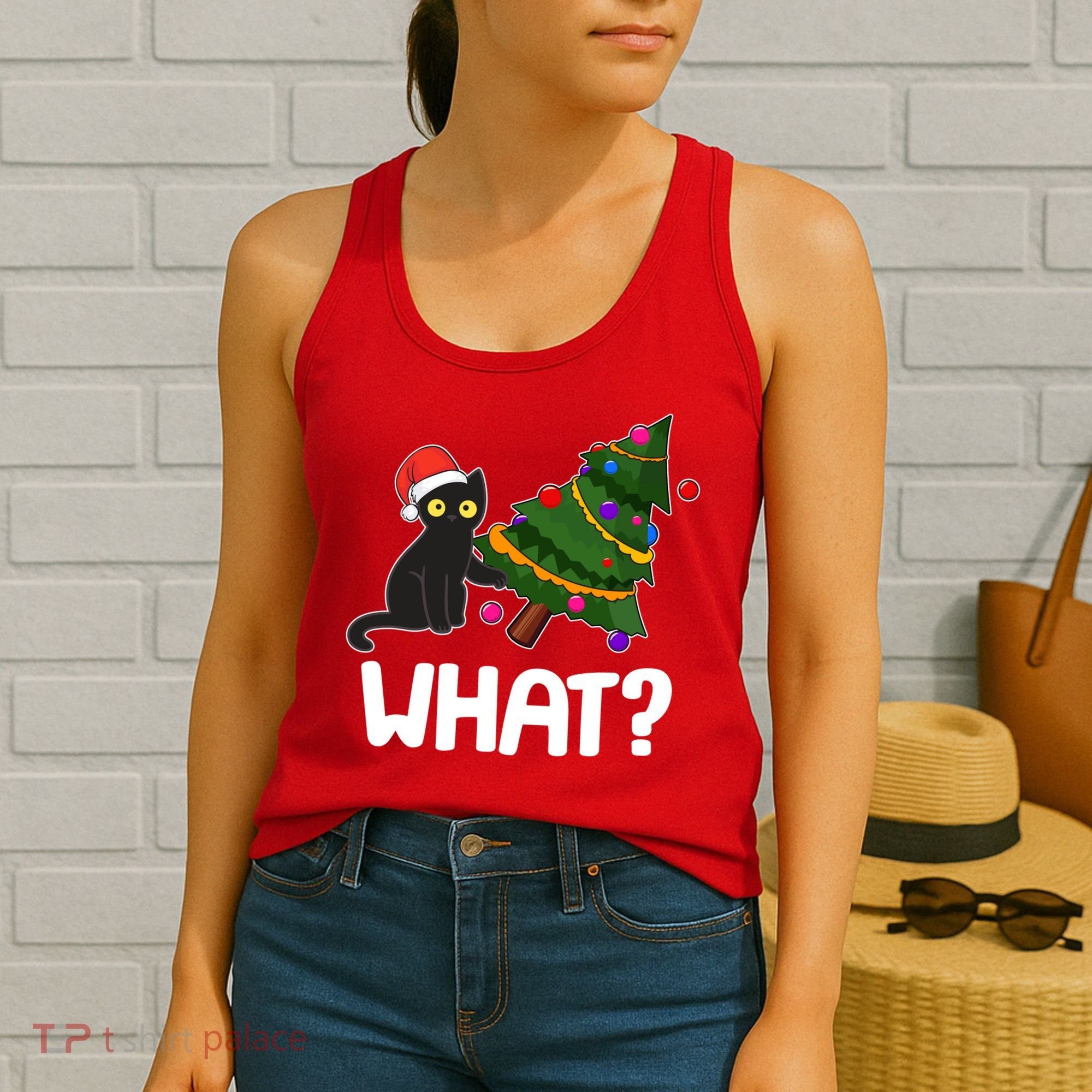 What? Bad Cat Knocking Over Christmas Tree Women's Tank Top