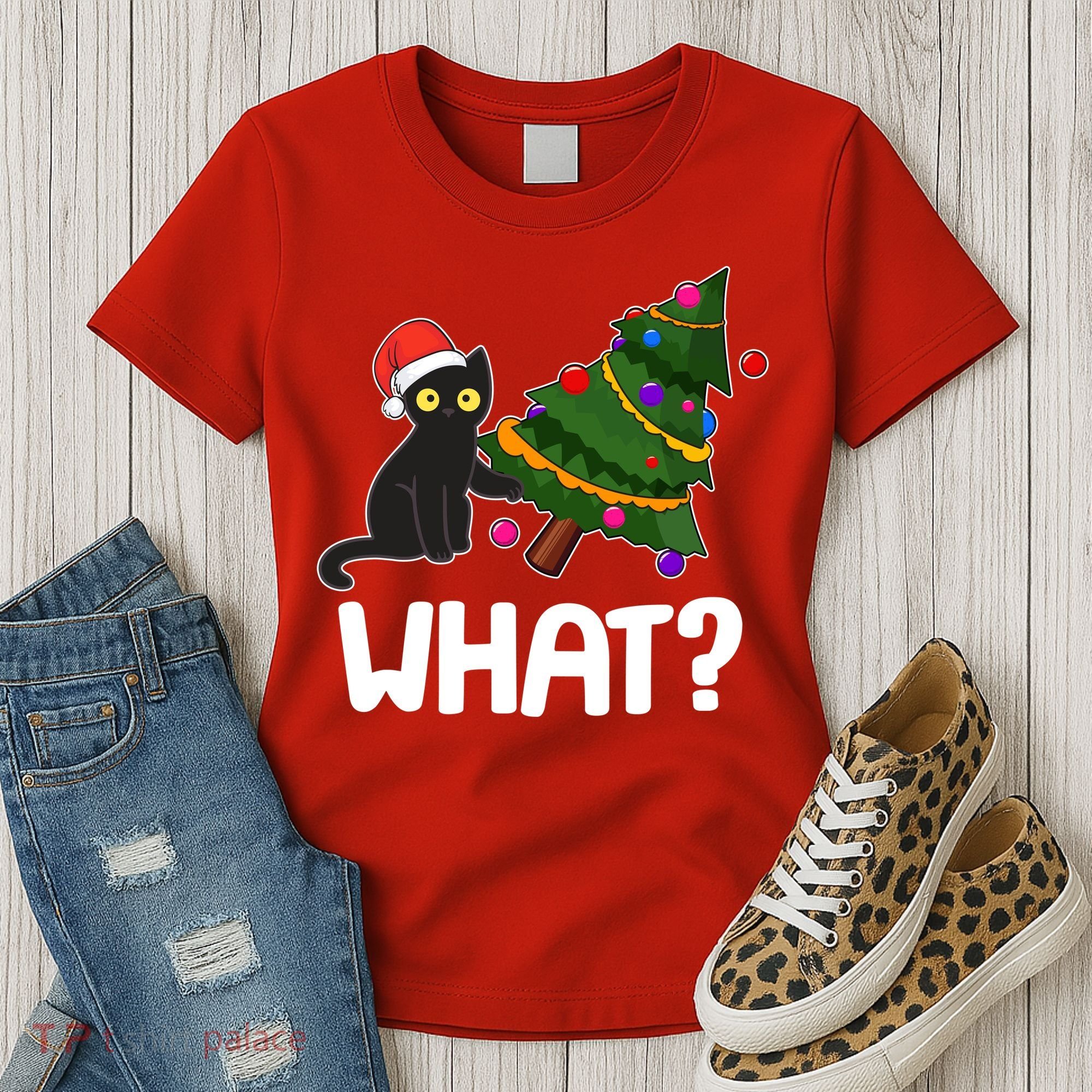 What? Bad Cat Knocking Over Christmas Tree Women's T-Shirt