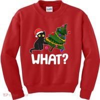 What? Bad Cat Knocking Over Christmas Tree Kids Sweatshirt thumb 0
