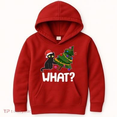 What? Bad Cat Knocking Over Christmas Tree Kids Hoodie