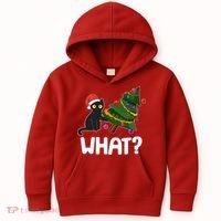 What? Bad Cat Knocking Over Christmas Tree Kids Hoodie thumb 0