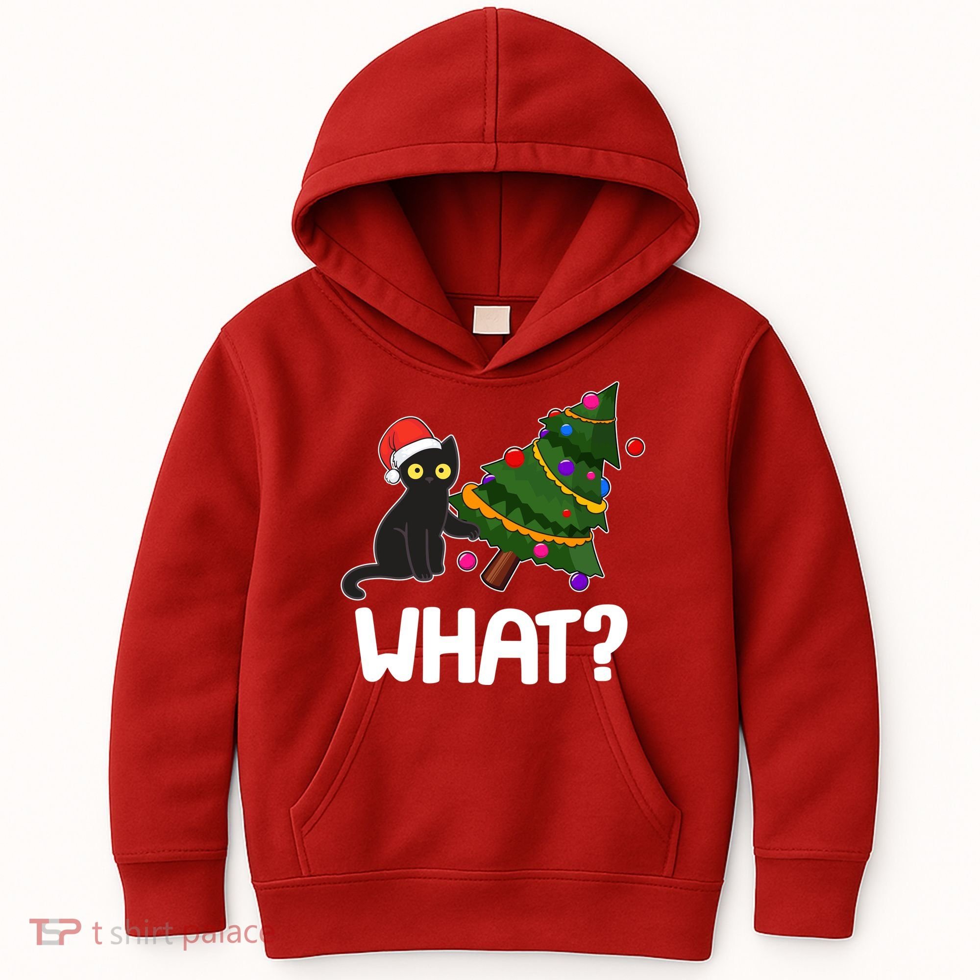 What? Bad Cat Knocking Over Christmas Tree Kids Hoodie