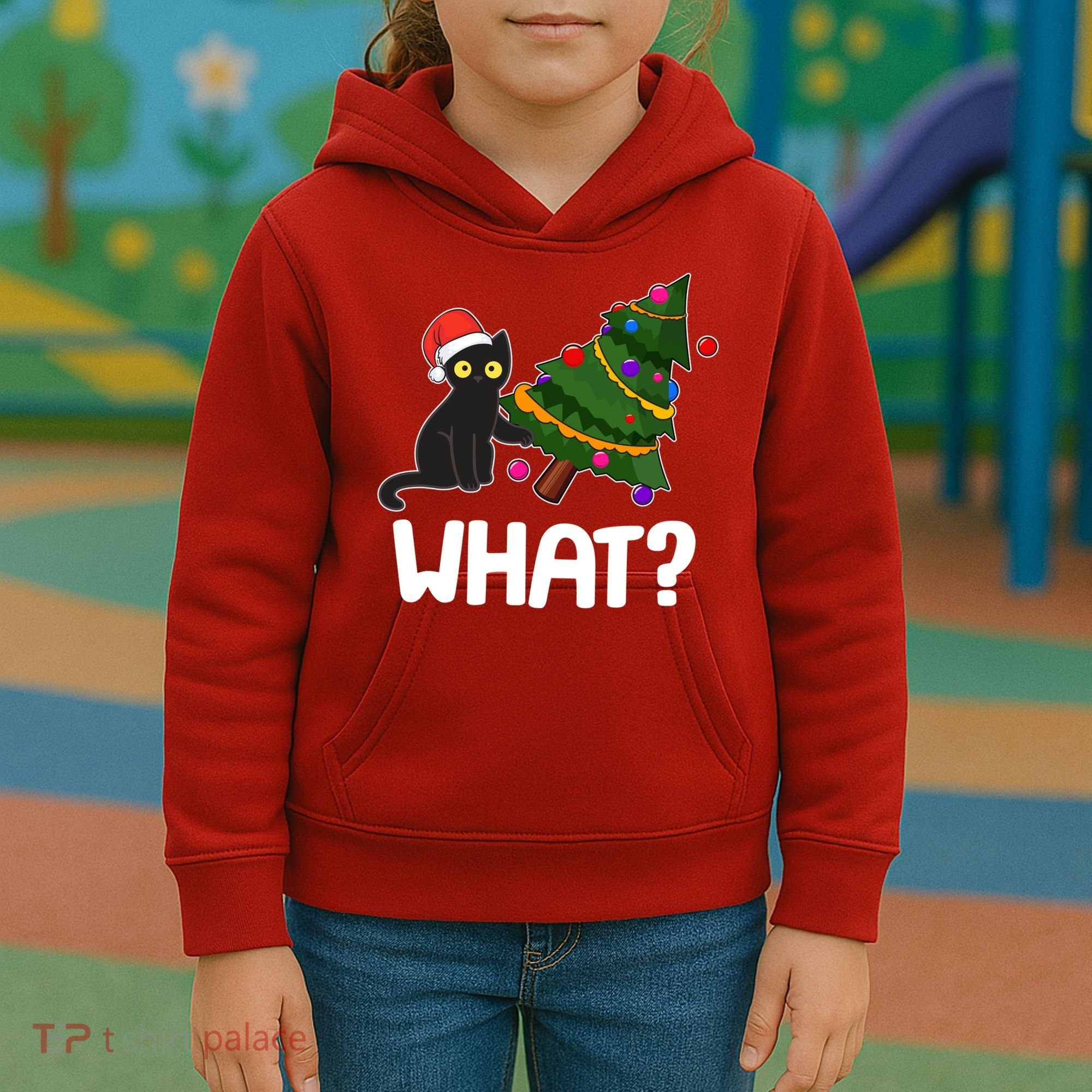 What? Bad Cat Knocking Over Christmas Tree Kids Hoodie