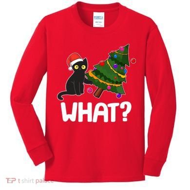 What? Bad Cat Knocking Over Christmas Tree Kids Long Sleeve Shirt