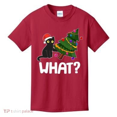 What? Bad Cat Knocking Over Christmas Tree Kids T-Shirt