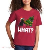 What? Bad Cat Knocking Over Christmas Tree Kids T-Shirt thumb 2