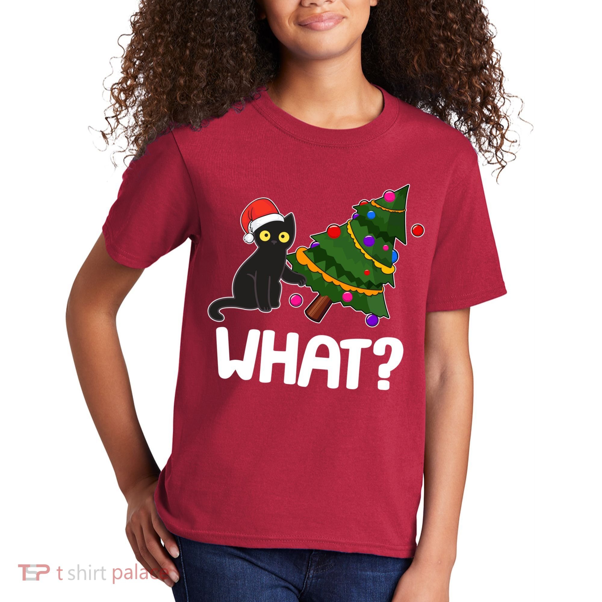 What? Bad Cat Knocking Over Christmas Tree Kids T-Shirt