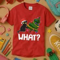 What? Bad Cat Knocking Over Christmas Tree Kids T-Shirt thumb 3