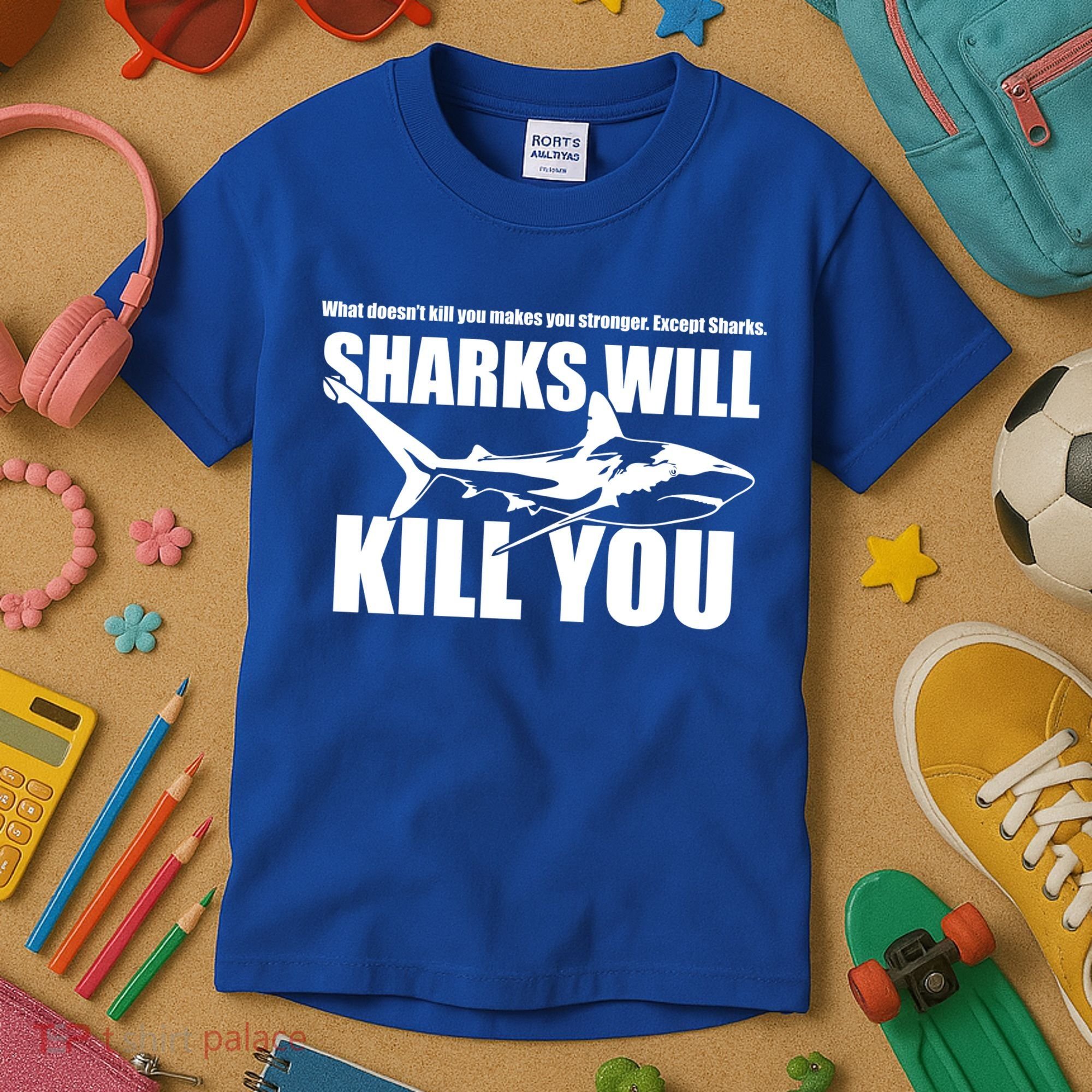 What Doesn't Kill You Makes You Stronger Except Sharks Kids T-Shirt