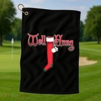 Well Hung Christmas Sock Holiday Season Golf Towel thumb 1