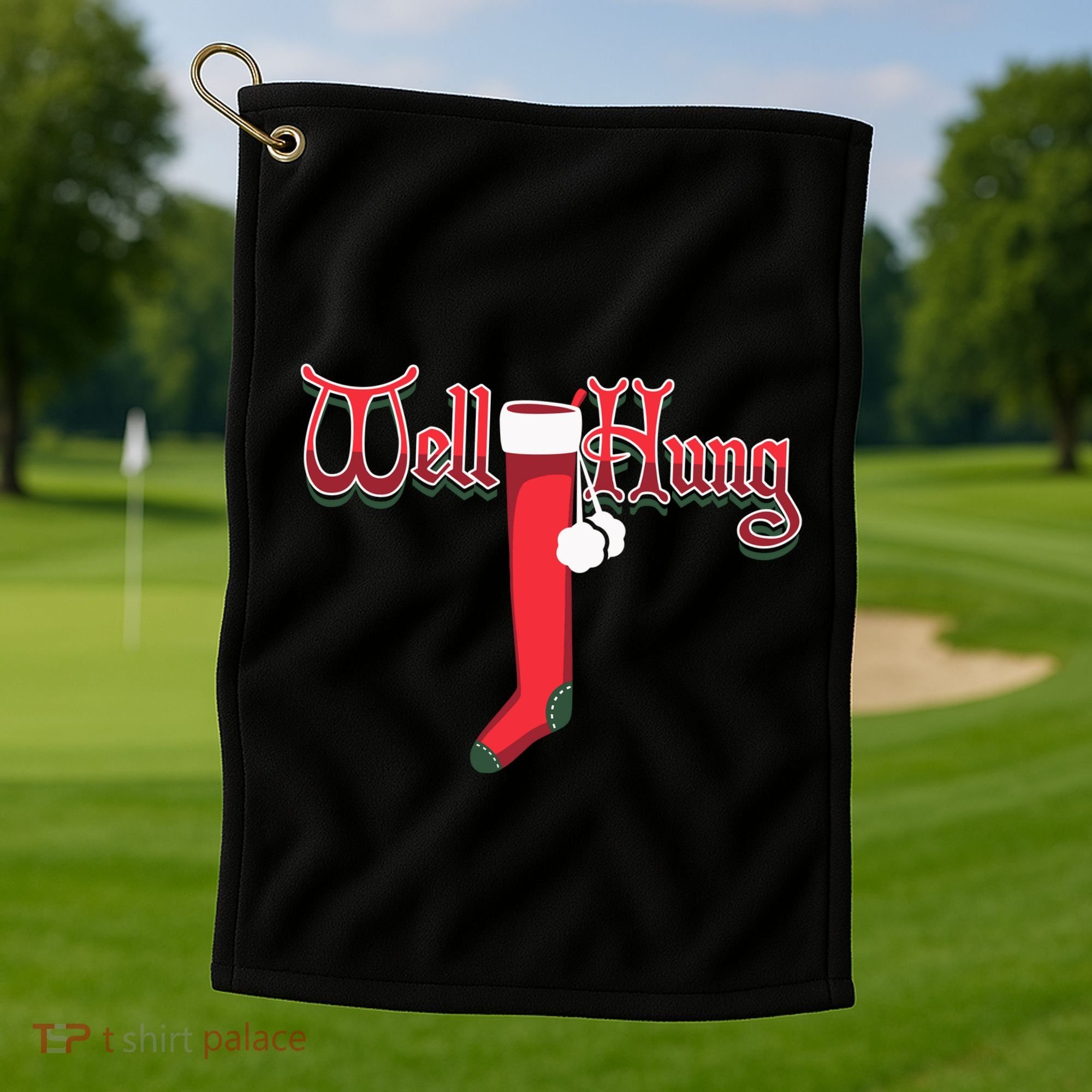 Well Hung Christmas Sock Holiday Season Golf Towel