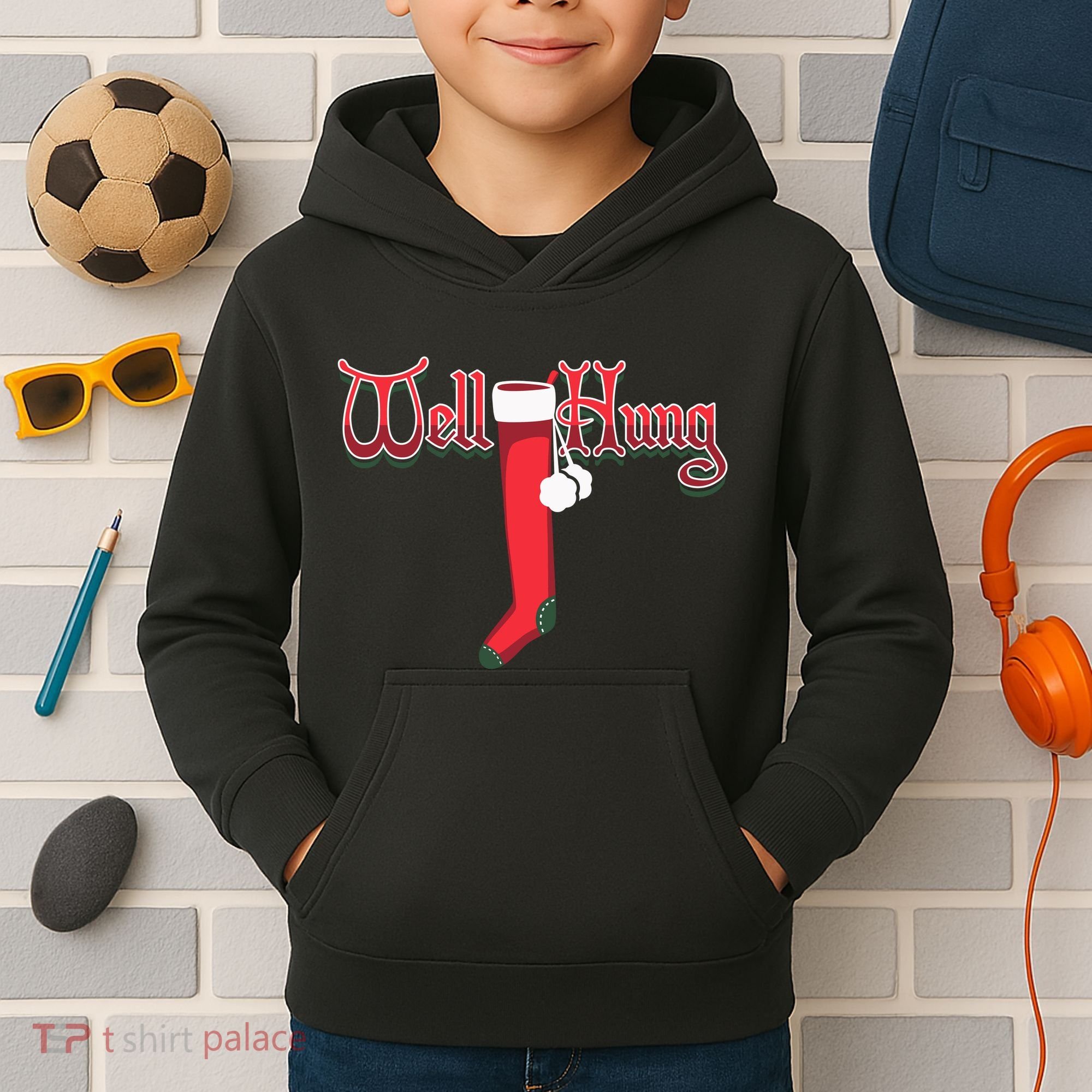 Well Hung Christmas Sock Holiday Season Kids Hoodie