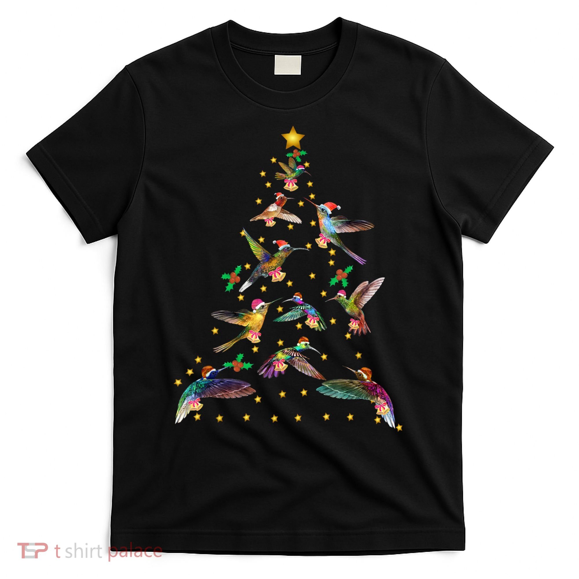 Watercolor Hummingbird Christmas Tree For Bird Lover T-Shirt