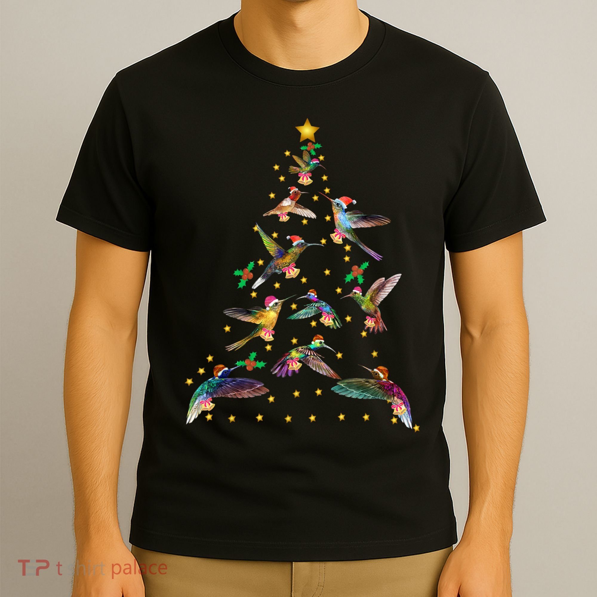 Watercolor Hummingbird Christmas Tree For Bird Lover T-Shirt