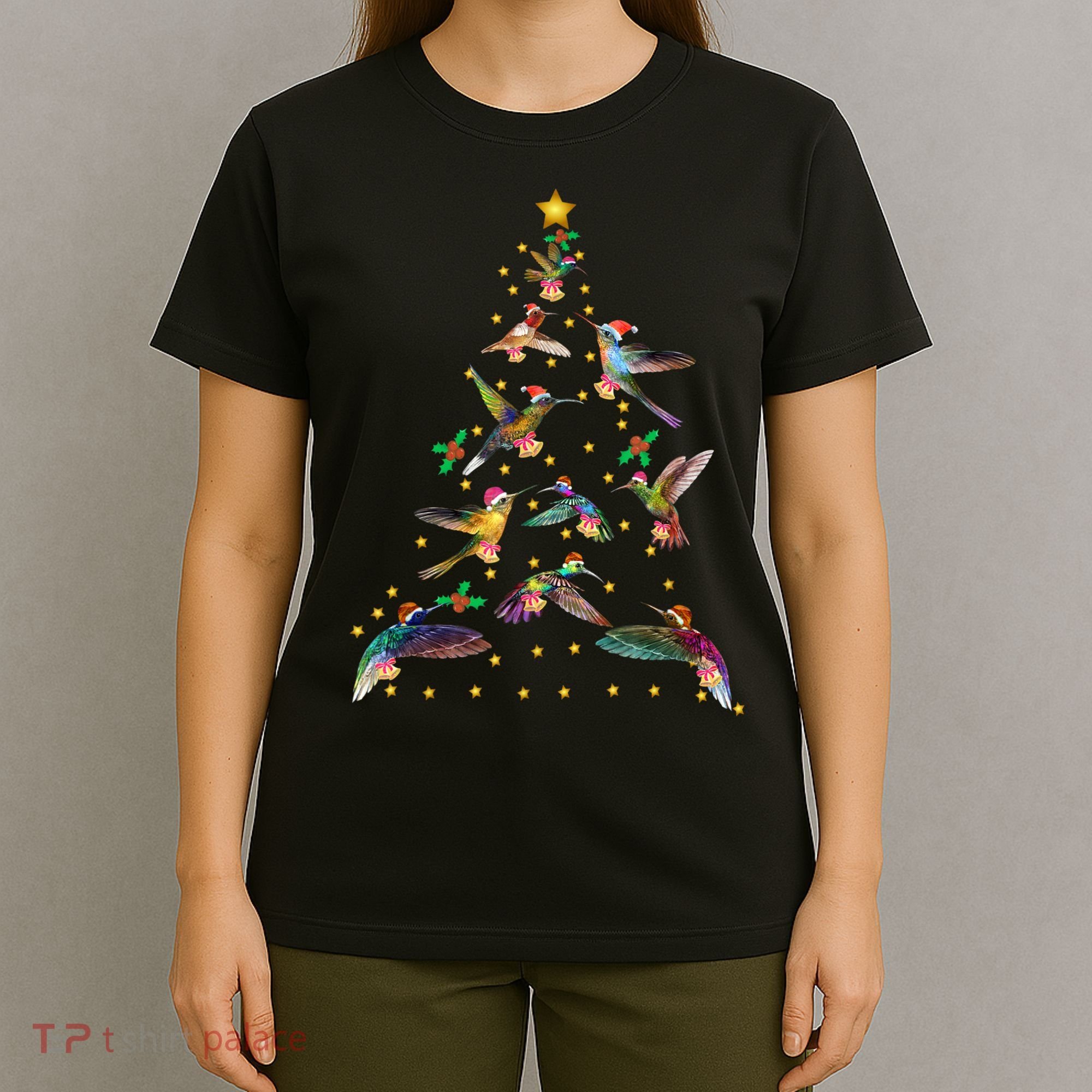 Watercolor Hummingbird Christmas Tree For Bird Lover T-Shirt