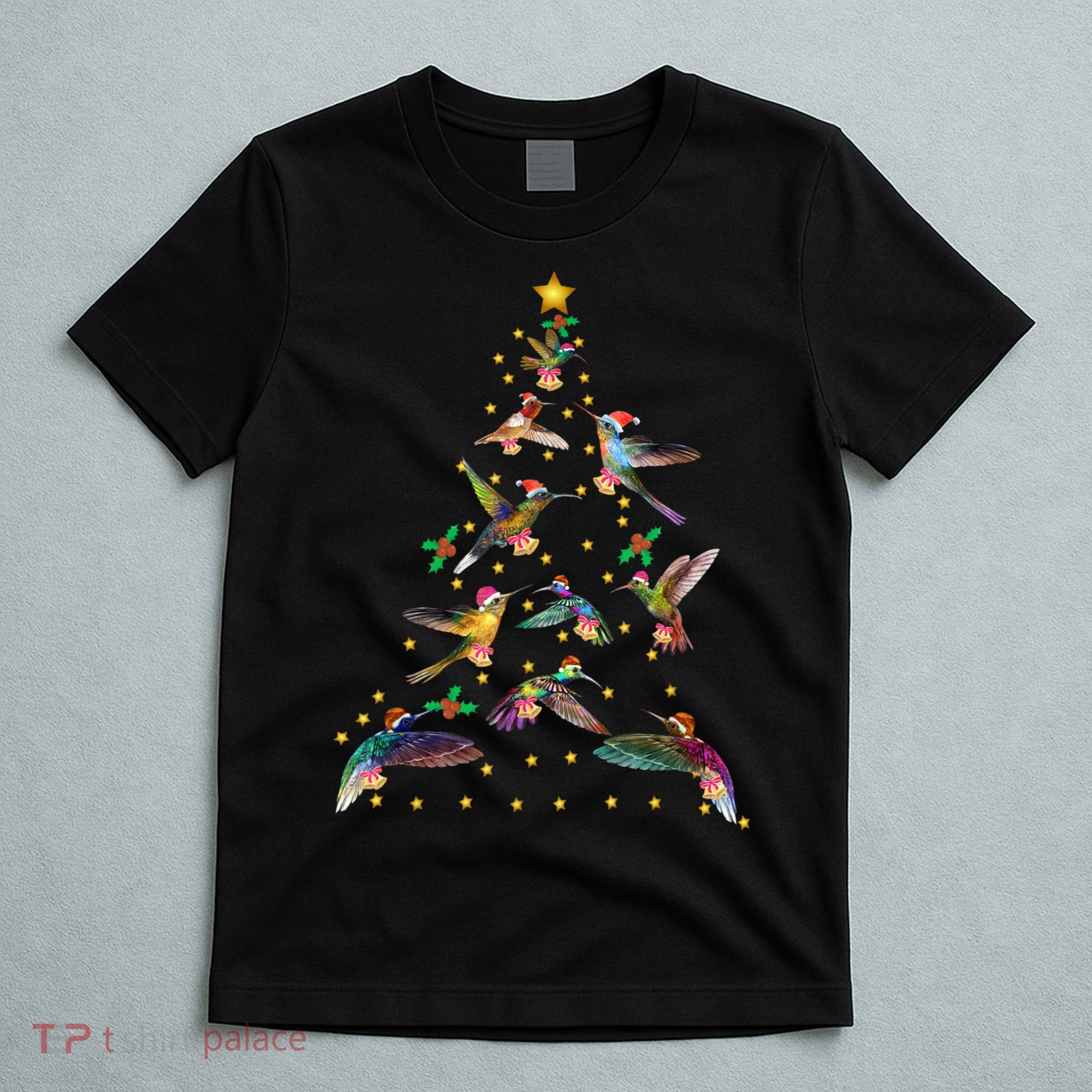 Watercolor Hummingbird Christmas Tree For Bird Lover T-Shirt