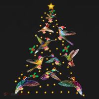 Watercolor Hummingbird Christmas Tree For Bird Lover T-Shirt thumb 7