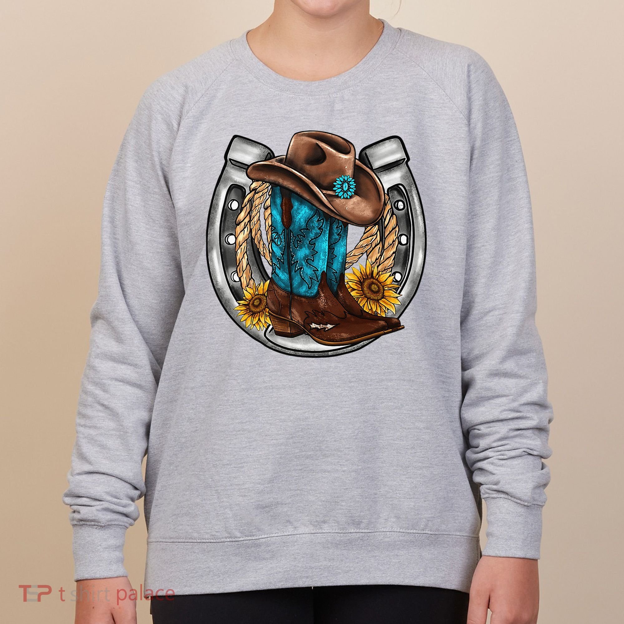 Western Horseshoe Cow Boots Hat Rope Sunflower Rodeo Dad Women's Sweatshirt