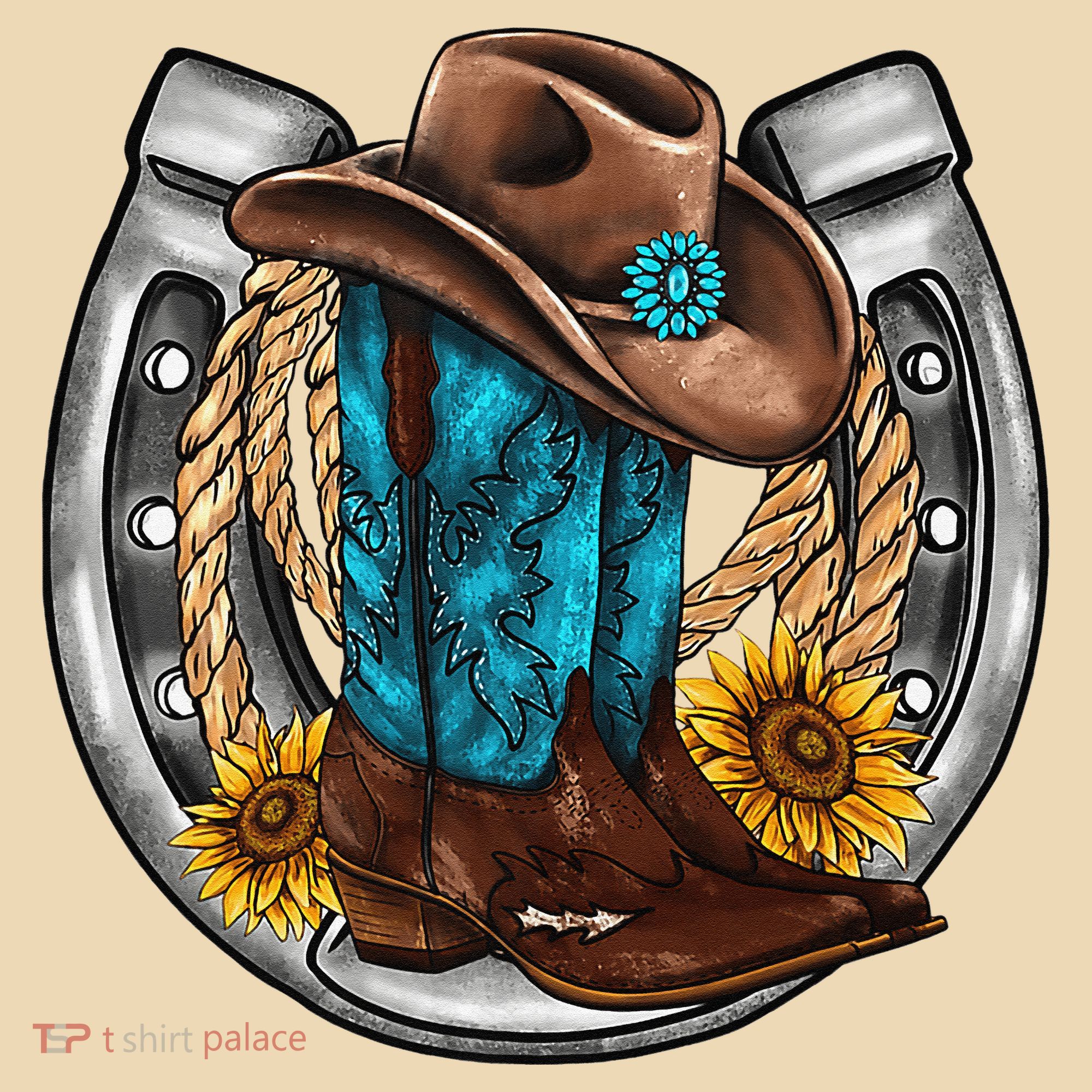 Western Horseshoe Cow Boots Hat Rope Sunflower Rodeo Dad Tote Bag