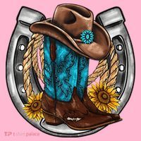 Western Horseshoe Cow Boots Hat Rope Sunflower Rodeo Dad Coaster thumb 2