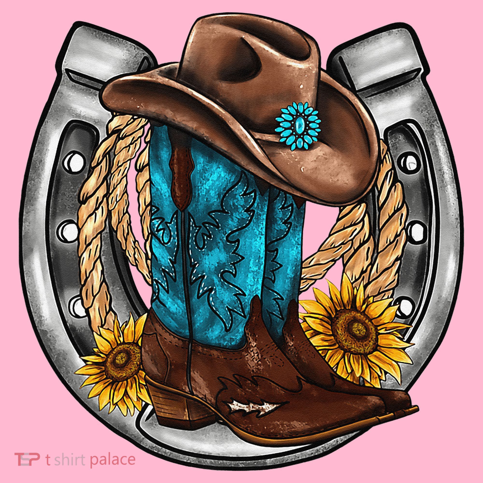 Western Horseshoe Cow Boots Hat Rope Sunflower Rodeo Dad Coaster