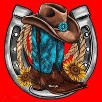 Western Horseshoe Cow Boots Hat Rope Sunflower Rodeo Dad Santa Hat thumb 1