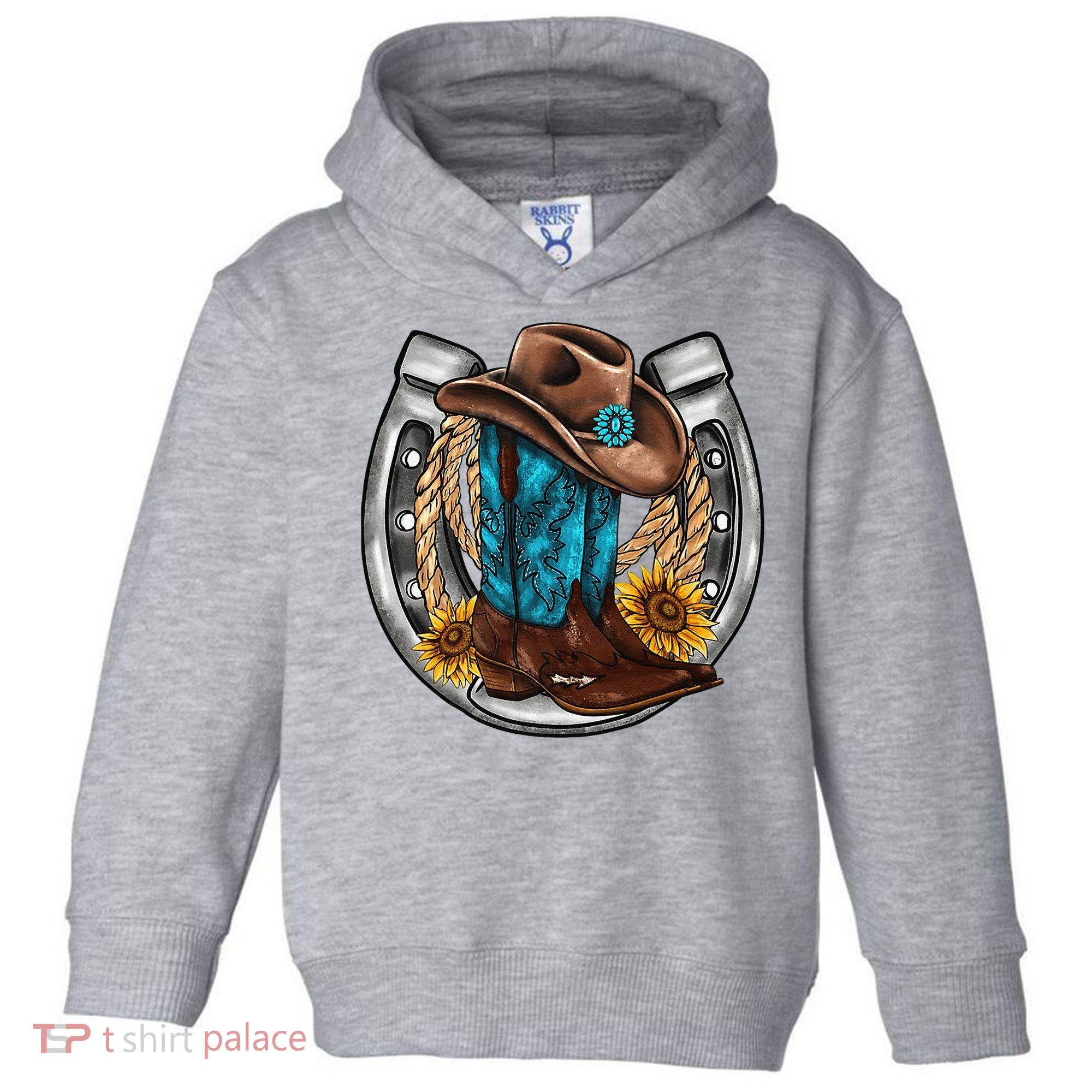 Western Horseshoe Cow Boots Hat Rope Sunflower Rodeo Dad Toddler Hoodie