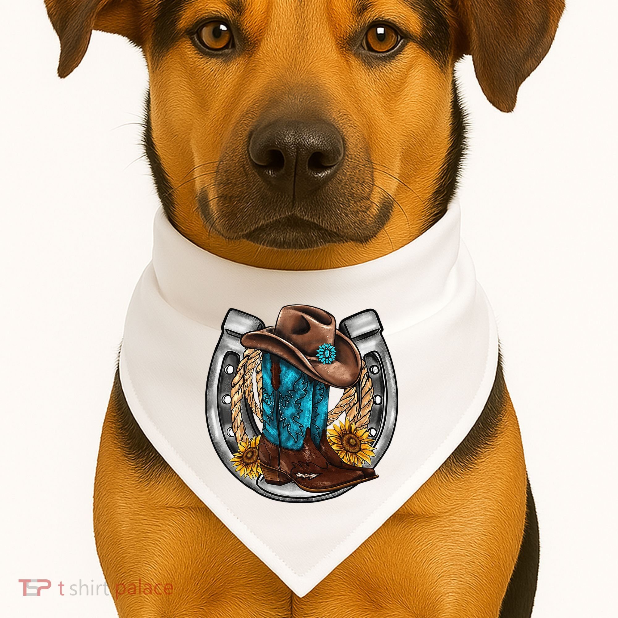 Western Horseshoe Cow Boots Hat Rope Sunflower Rodeo Dad USA-Made Doggie Bandana