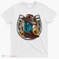 Western Horseshoe Cow Boots Hat Rope Sunflower Rodeo Dad T-Shirt thumb 0