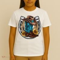 Western Horseshoe Cow Boots Hat Rope Sunflower Rodeo Dad T-Shirt thumb 4
