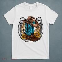 Western Horseshoe Cow Boots Hat Rope Sunflower Rodeo Dad T-Shirt thumb 5