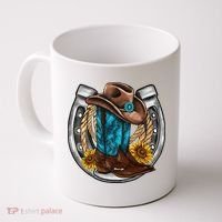 Western Horseshoe Cow Boots Hat Rope Sunflower Rodeo Dad Coffee Mug thumb 0