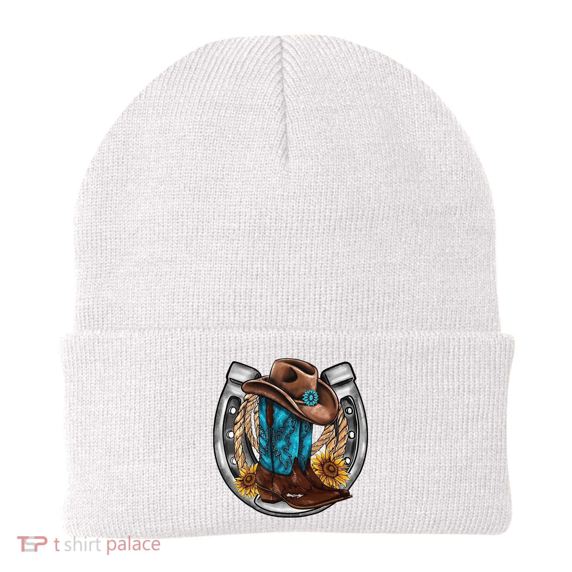 Western Horseshoe Cow Boots Hat Rope Sunflower Rodeo Dad Beanie