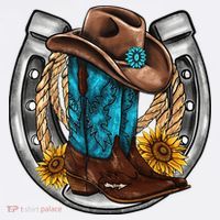Western Horseshoe Cow Boots Hat Rope Sunflower Rodeo Dad Women's Hoodie thumb 2