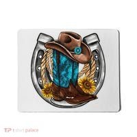 Western Horseshoe Cow Boots Hat Rope Sunflower Rodeo Dad Mousepad thumb 0