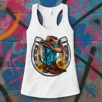 Western Horseshoe Cow Boots Hat Rope Sunflower Rodeo Dad Women's Tank Top thumb 3