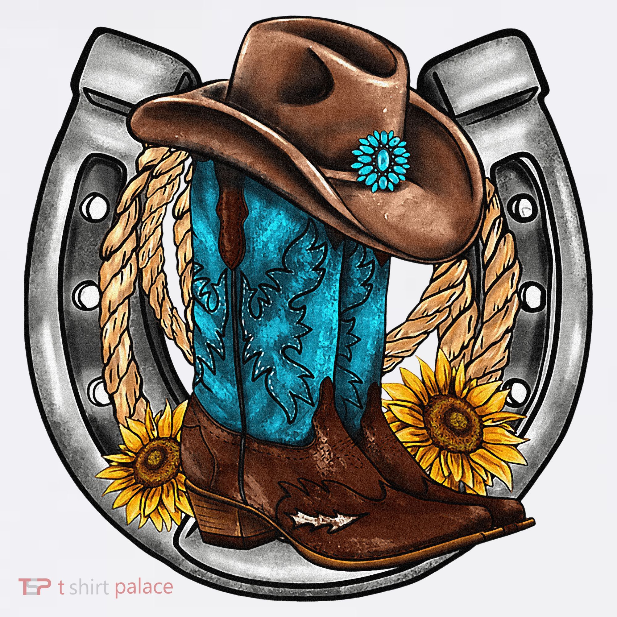 Western Horseshoe Cow Boots Hat Rope Sunflower Rodeo Dad Women's Tank Top
