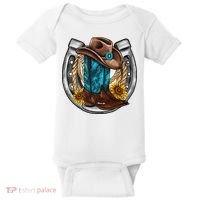 Western Horseshoe Cow Boots Hat Rope Sunflower Rodeo Dad Baby Bodysuit thumb 0