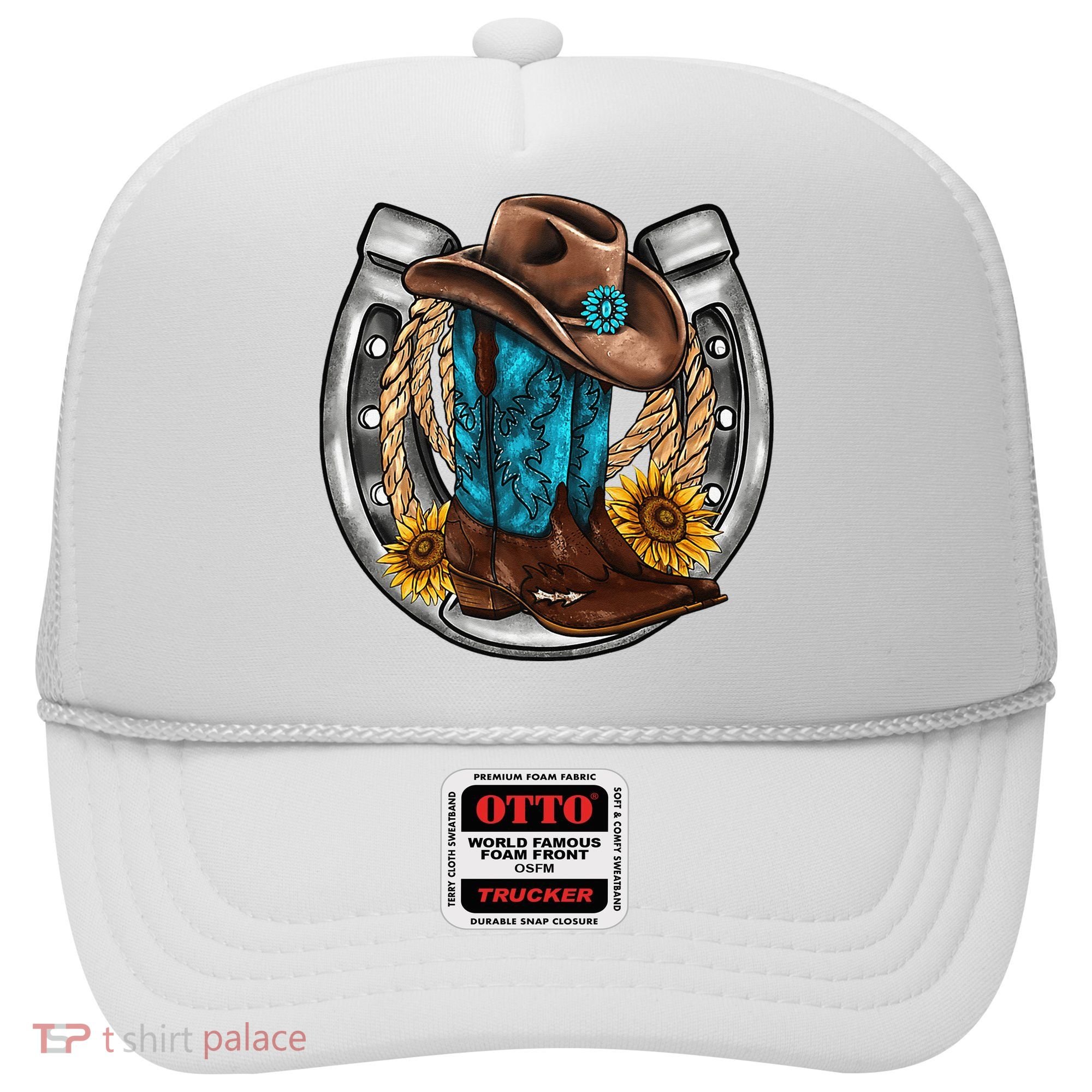 Western Horseshoe Cow Boots Hat Rope Sunflower Rodeo Dad Hat