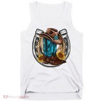 Western Horseshoe Cow Boots Hat Rope Sunflower Rodeo Dad Tank Top thumb 0