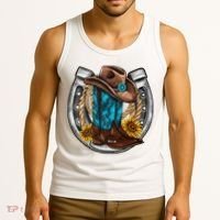 Western Horseshoe Cow Boots Hat Rope Sunflower Rodeo Dad Tank Top thumb 3